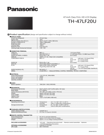 Panasonic TH-47LF20U Manual Panasonic TH-47LF20U Manual