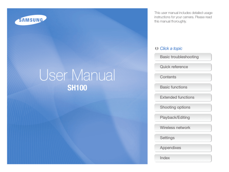 Samsung 100, EC-SH100ZBPRE1, EC-SH100ZBPSMX, EC-SH100ZBPBUS, EC-SH100ZBPSE1, EC-SH100ZBPSGB, EC-SH100ZBPBE1, EC-SH100ZBPBGB, EC-SH100ZBPRGB, SH100 User manual Samsung 100, EC-SH100ZBPRE1, EC-SH100ZBPSMX, EC-SH100ZBPBUS, EC-SH100ZBPSE1, EC-SH100ZBPSGB, EC-SH100ZBPBE1, EC-SH100ZBPBGB, EC-SH100ZBPRGB, SH100 User manual