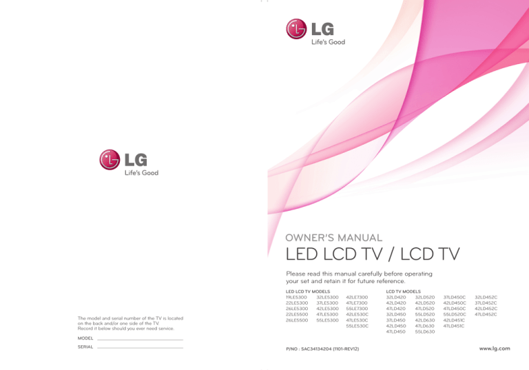 LG 47LD451C, 10526Y, 32LD452C Owner's manual LG 47LD451C, 10526Y, 32LD452C Owner's manual