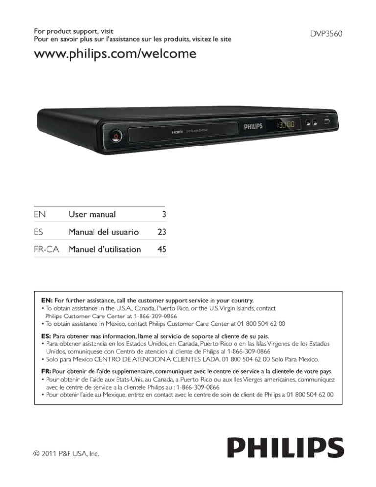 Philips DVP3560/F7 User manual Philips DVP3560/F7 User manual
