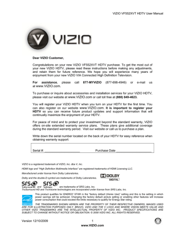 VIZIO VF552XVT LCD TV User manual | Manualzz