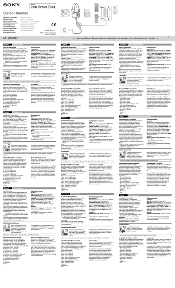 Sony DR-ZX301iP, DR-ZX301IPW Operating instructions Sony DR-ZX301iP, DR-ZX301IPW Operating instructions