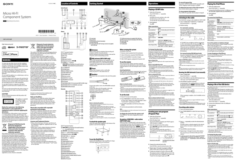 Sony CMT-G1iP, CMT-G1BIP Operating instructions Sony CMT-G1iP, CMT-G1BIP Operating instructions