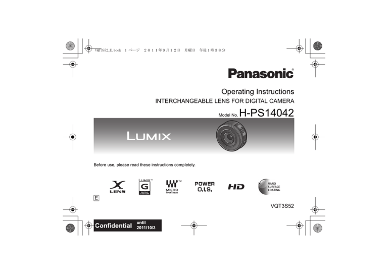 Panasonic 14-42mm f/3.5-5.6 PZ OIS noir Lumix G X, 14-42mm F3.5-5.6 Owner's manual Panasonic 14-42mm f/3.5-5.6 PZ OIS noir Lumix G X, 14-42mm F3.5-5.6 Owner's manual