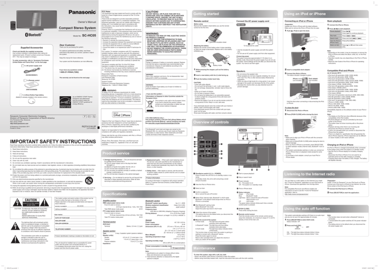 Panasonic SC-HC05 Owner's manual Panasonic SC-HC05 Owner's manual