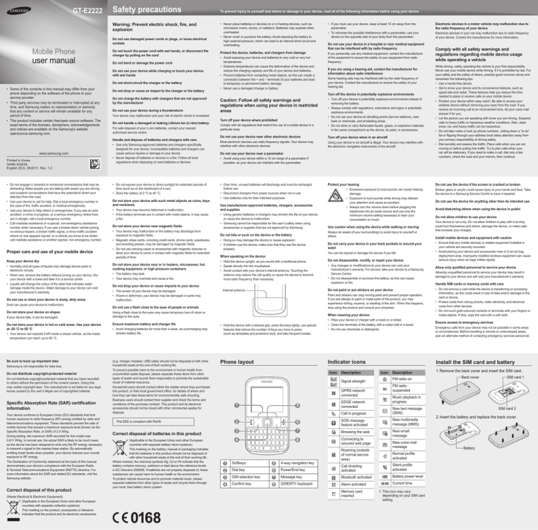Samsung GT-E2222LKA, Ch@t 222, GT-E2222, 222 User manual Samsung GT-E2222LKA, Ch@t 222, GT-E2222, 222 User manual
