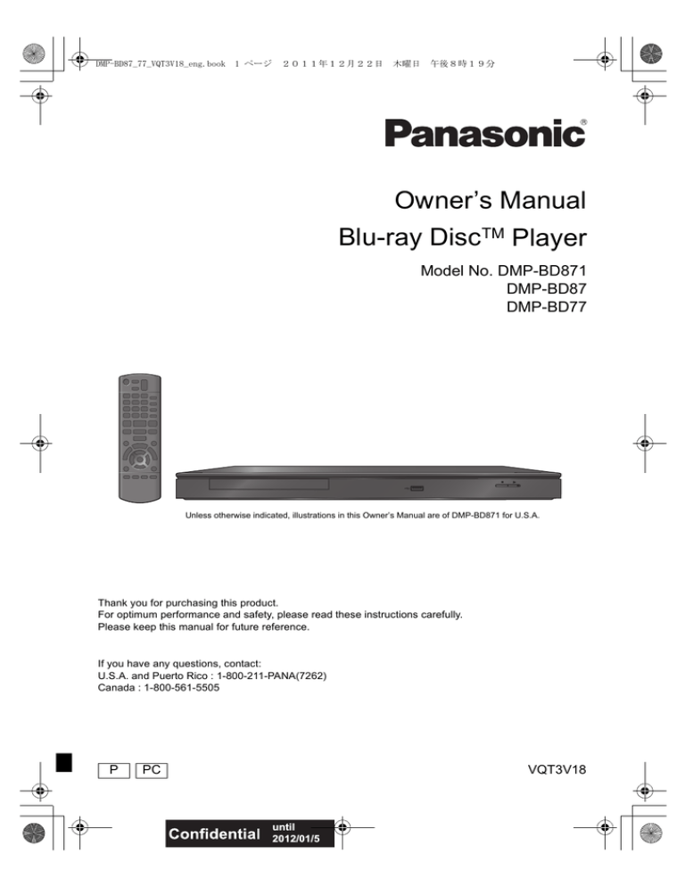 Panasonic DMP-BD77 Owner's manual Panasonic DMP-BD77 Owner's manual