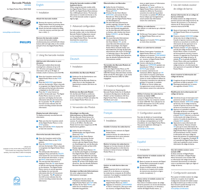 Philips Barcode module 9294 Specification Philips Barcode module 9294 Specification