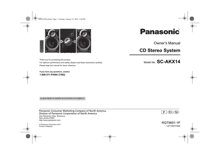 Panasonic SC-AKX14 Owner's manual Panasonic SC-AKX14 Owner's manual