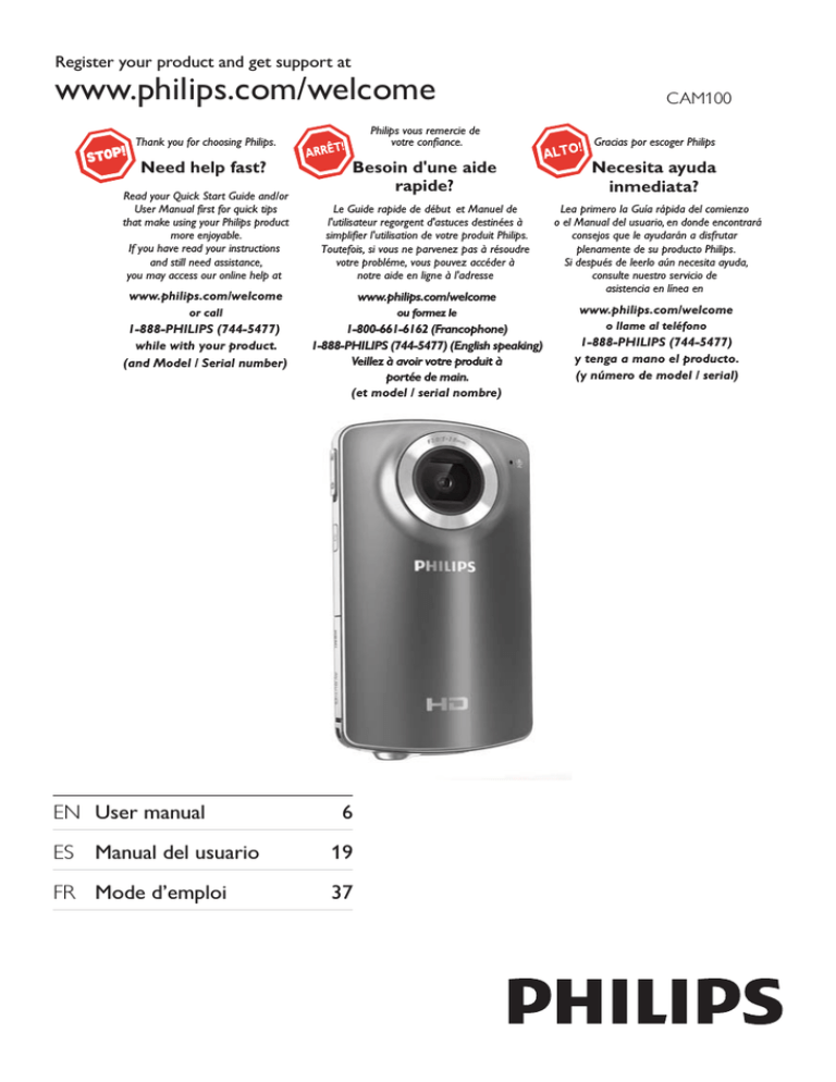 Philips CAM100PK/37, CAM100BU/37, CAM100GY, CAM100GY/37, CAM100BU, CAM100PK User manual Philips CAM100PK/37, CAM100BU/37, CAM100GY, CAM100GY/37, CAM100BU, CAM100PK User manual