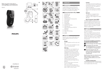 Philips PQ215, PQ215/17 User manual Philips PQ215, PQ215/17 User manual