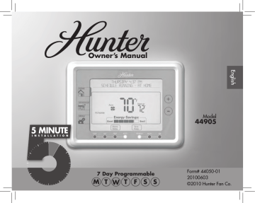 Hunter 44905 thermostat Owner's manual | Manualzz