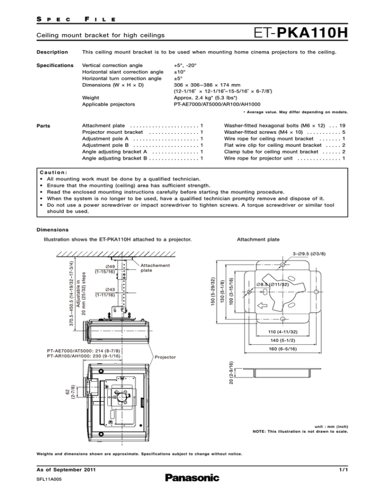 Panasonic ET-PKA110H Datasheet Panasonic ET-PKA110H Datasheet