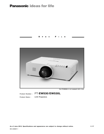 Panasonic PT-EW530EL Specification Panasonic PT-EW530EL Specification