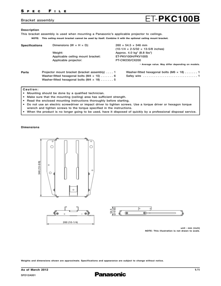 Panasonic ET-PKC100B Specification Panasonic ET-PKC100B Specification