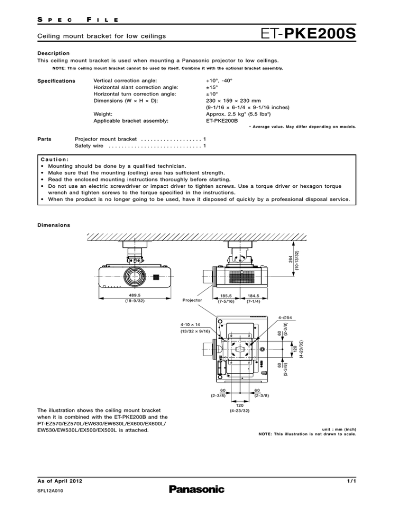 Panasonic ET-PKE200S Specification Panasonic ET-PKE200S Specification