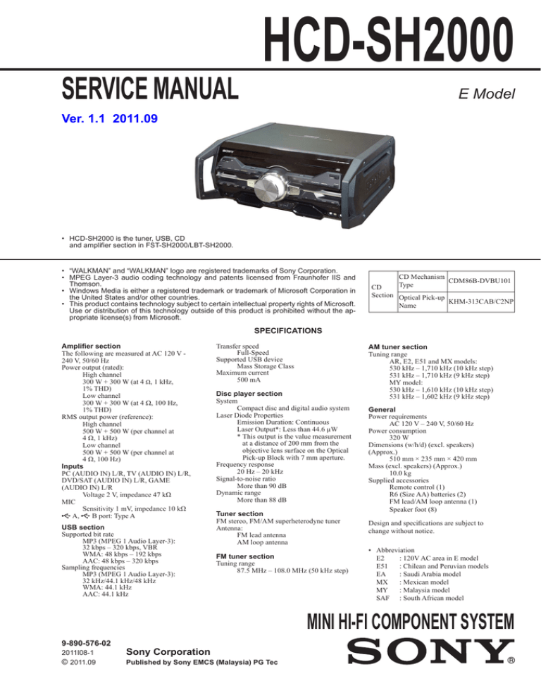 Sony HCD-SH2000 User manual Sony HCD-SH2000 User manual