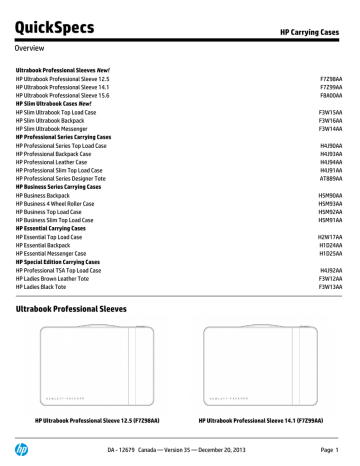 HP Essential Backpack Specification HP Essential Backpack Specification