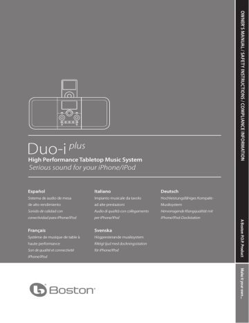 Boston Acoustics Duo-i plus, HORIZON DUO-I PLUS Owner's manual Boston Acoustics Duo-i plus, HORIZON DUO-I PLUS Owner's manual