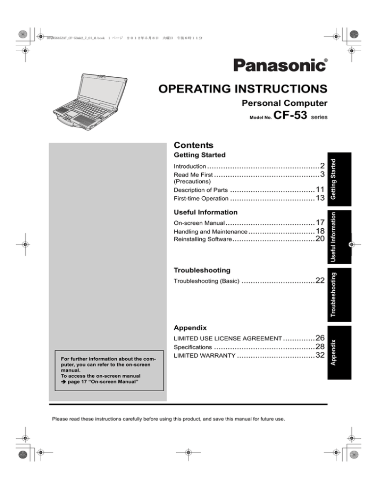 Panasonic 53, Toughbook 53 Operating instructions Panasonic 53, Toughbook 53 Operating instructions