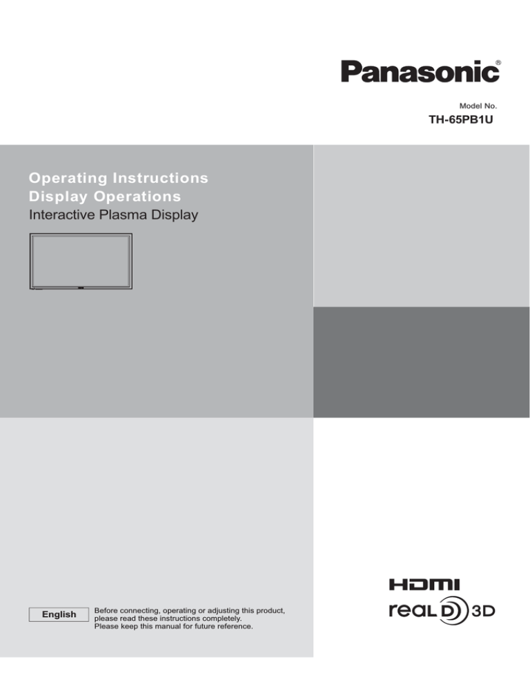 Panasonic TH-65PB1U Operating instructions Panasonic TH-65PB1U Operating instructions