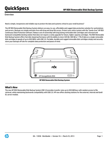HP RDX1000, RDX320 USB 3.0, RDX320, RDX500 Specification HP RDX1000, RDX320 USB 3.0, RDX320, RDX500 Specification