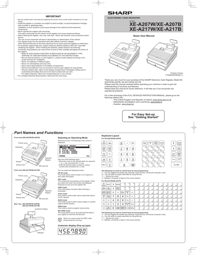 Sharp XE-A207B, X2, XE-A217B, XE-A207W User manual Sharp XE-A207B, X2, XE-A217B, XE-A207W User manual
