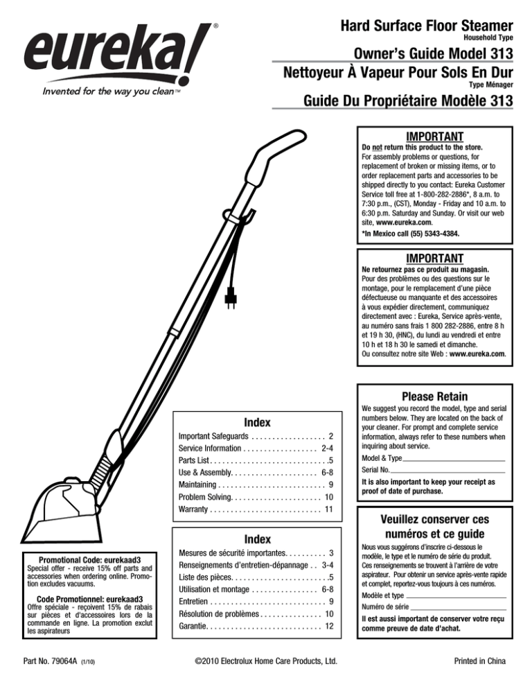 Electrolux Enviro Steamer 313A Operating instructions Electrolux Enviro Steamer 313A Operating instructions