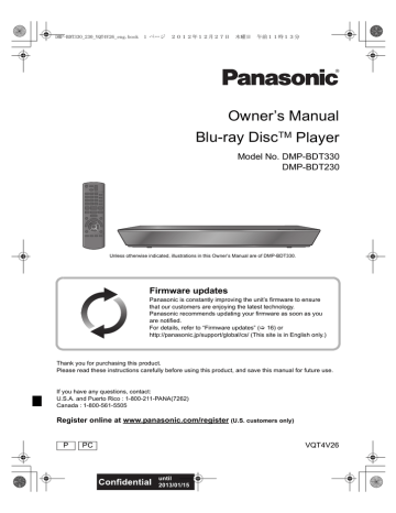 Panasonic DMP-BDT330 Owner's manual Panasonic DMP-BDT330 Owner's manual
