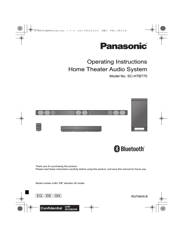 Panasonic SC-HTB770 Operating instructions Panasonic SC-HTB770 Operating instructions