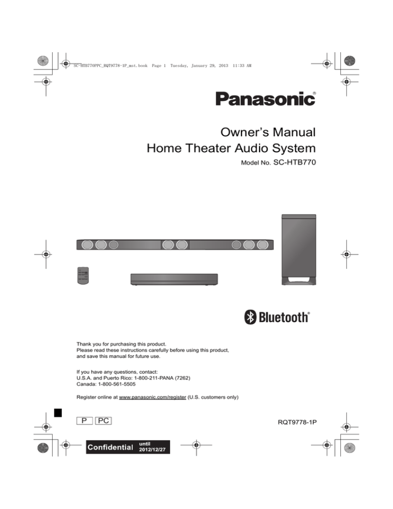 Panasonic SC-HTB770 Owner's manual Panasonic SC-HTB770 Owner's manual