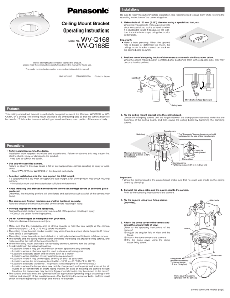 Panasonic WV-Q168 Operating instructions Panasonic WV-Q168 Operating instructions