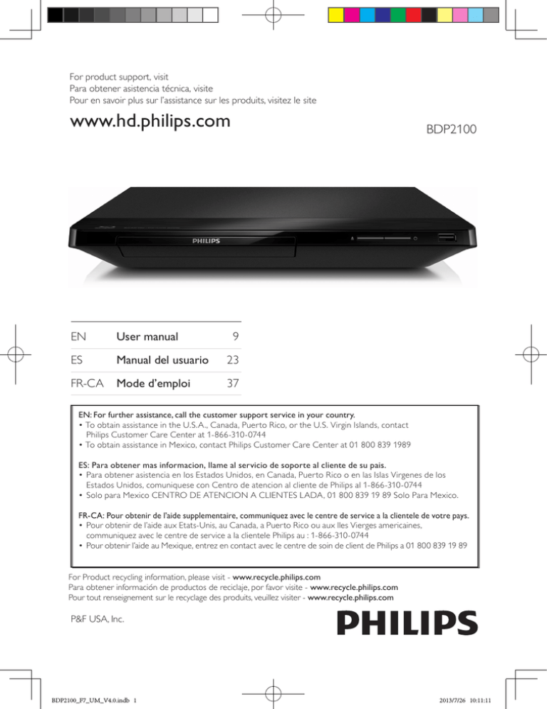 Philips BDP2100, BDP2100/F7 User manual Philips BDP2100, BDP2100/F7 User manual