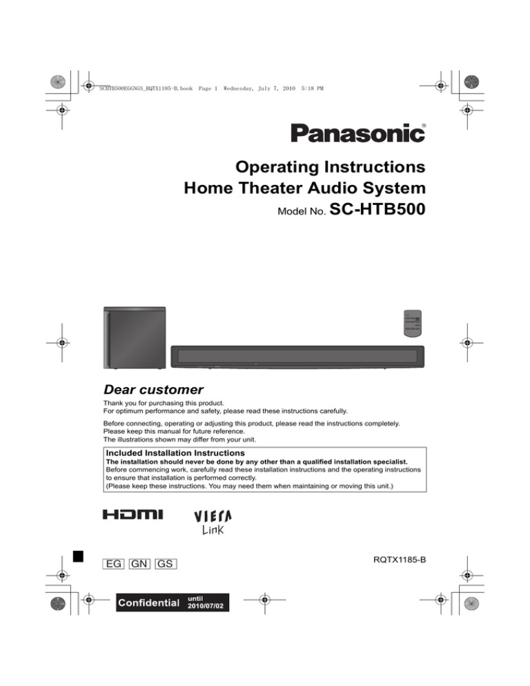 Panasonic SC-HTB500 Operating instructions Panasonic SC-HTB500 Operating instructions