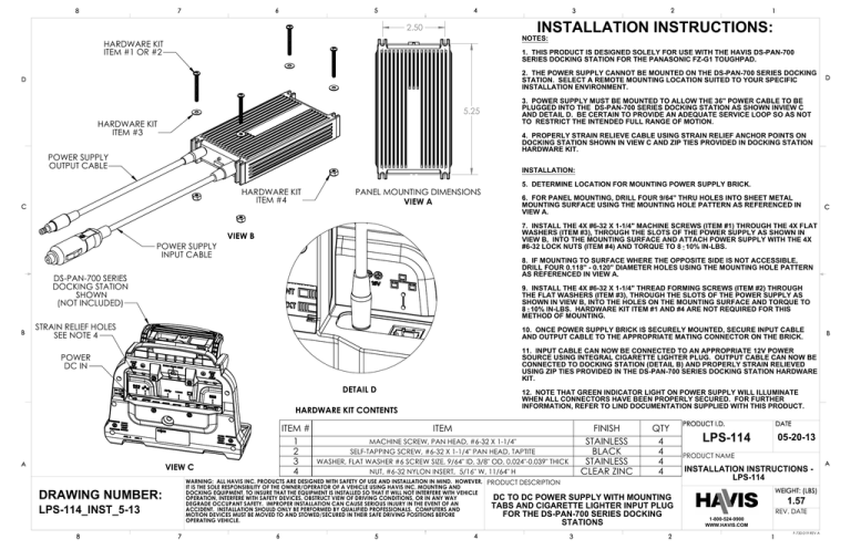 Panasonic LPS-114 Installation guide Panasonic LPS-114 Installation guide
