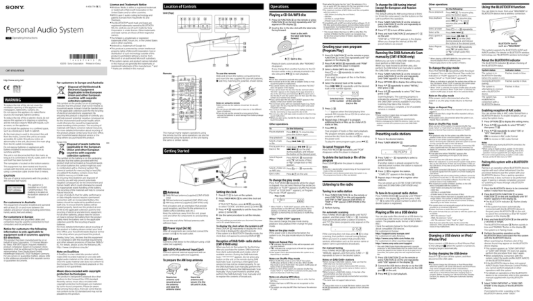 Sony CMT-BT60B, CMT-BT80W, CMT-BT60 Operating instructions Sony CMT-BT60B, CMT-BT80W, CMT-BT60 Operating instructions