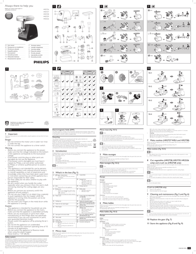 Philips HR2729, HR2728/40, HR2726/91, HR2726/90, HR2727/50, HR2728/41, HR2728, HR2726 User manual Philips HR2729, HR2728/40, HR2726/91, HR2726/90, HR2727/50, HR2728/41, HR2728, HR2726 User manual