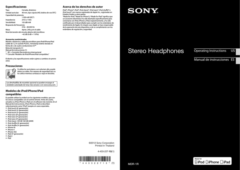Sony DR-1R Operating instructions Sony DR-1R Operating instructions