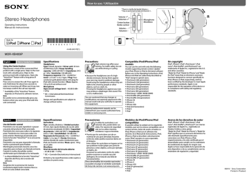 Sony MDR-XB400/BLU, MDR-XB400/GRN, MDR-XB400IP Operating instructions Sony MDR-XB400/BLU, MDR-XB400/GRN, MDR-XB400IP Operating instructions
