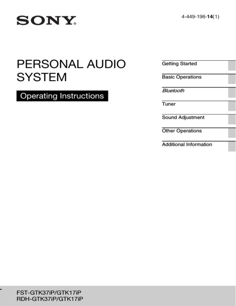 Sony RDH-GTK37iP, FST-GTK17iP, RDH-GTK17iP Operating instructions Sony RDH-GTK37iP, FST-GTK17iP, RDH-GTK17iP Operating instructions