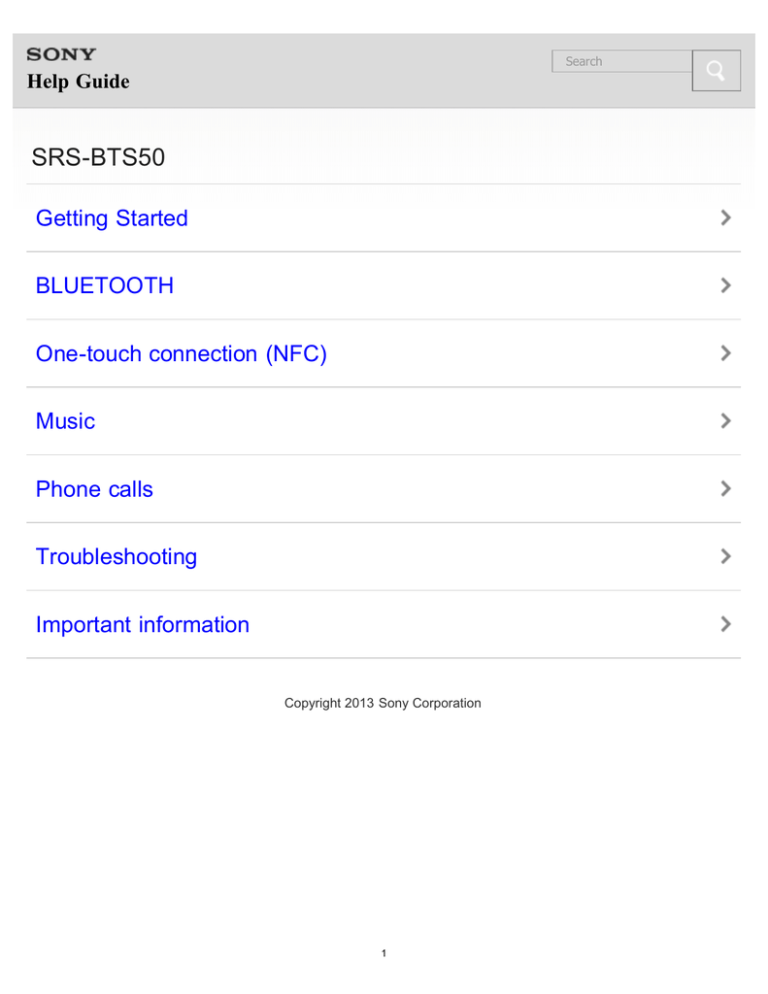 Sony SRS-BTS50/RED, SRS-BTS50/WHT, SRS-BTS50/BLK, SRS-BTS50/BLUE, SRS-BTS50/PINK Specification Sony SRS-BTS50/RED, SRS-BTS50/WHT, SRS-BTS50/BLK, SRS-BTS50/BLUE, SRS-BTS50/PINK Specification