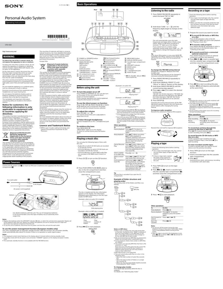 Sony CFD-S50W, CFD-S50 Operating instructions Sony CFD-S50W, CFD-S50 Operating instructions
