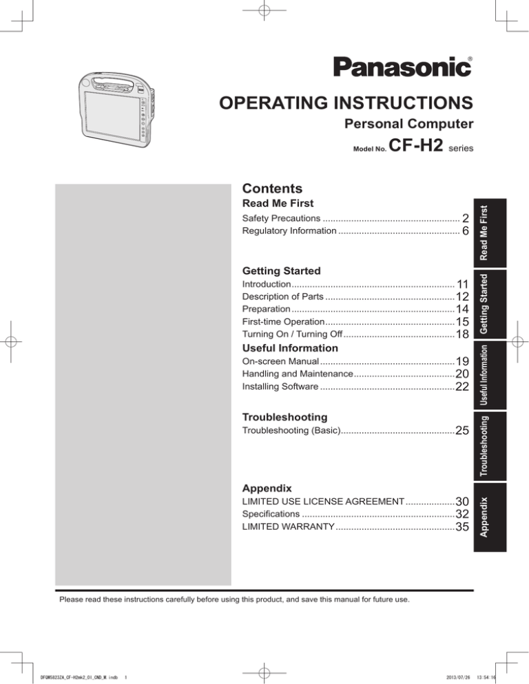 Panasonic H2, CF-H2 Operating instructions Panasonic H2, CF-H2 Operating instructions