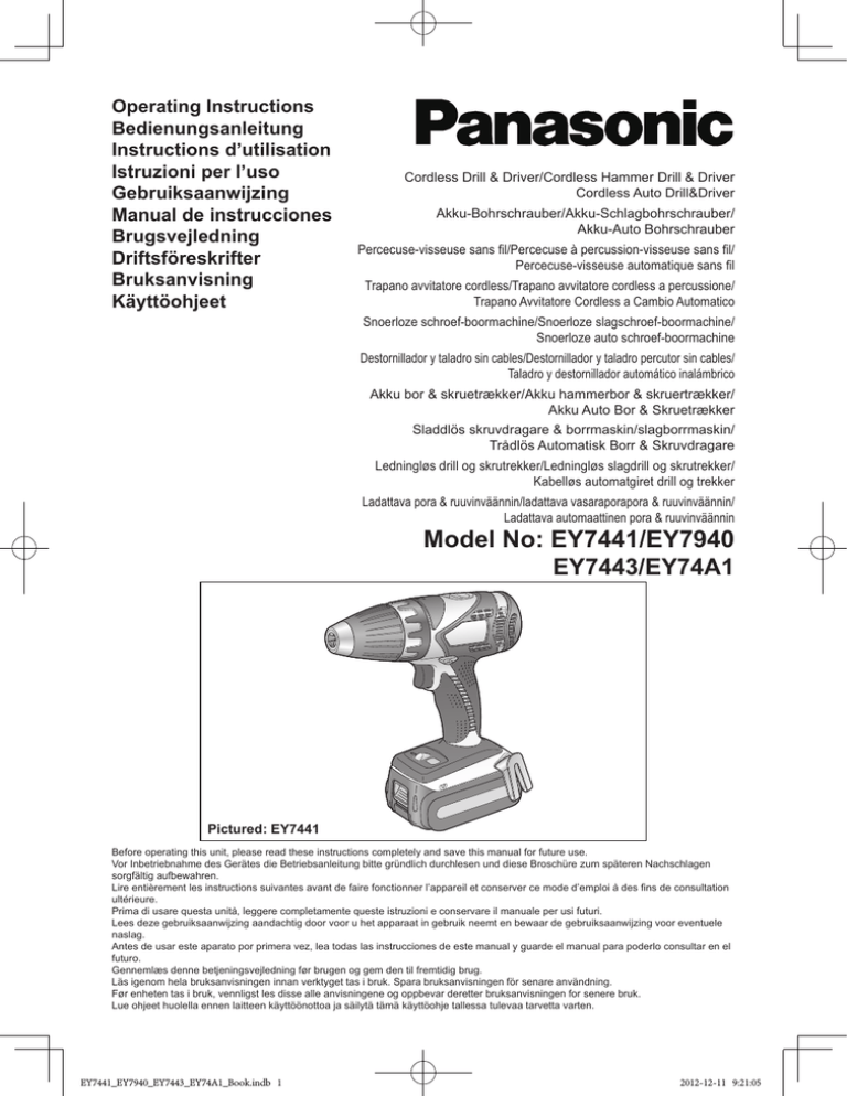 Panasonic EY 74A1 LS2G Operating instructions Panasonic EY 74A1 LS2G Operating instructions