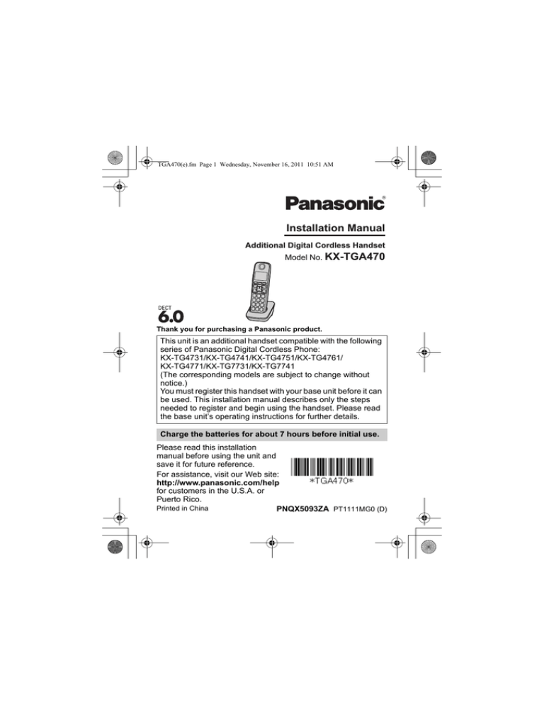 Panasonic KX-TGA470S, KXTGA470 Operating instructions Panasonic KX-TGA470S, KXTGA470 Operating instructions