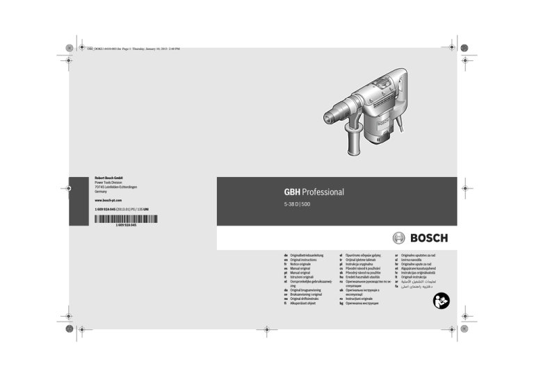 Bosch GBH 5-38 D Specification Bosch GBH 5-38 D Specification