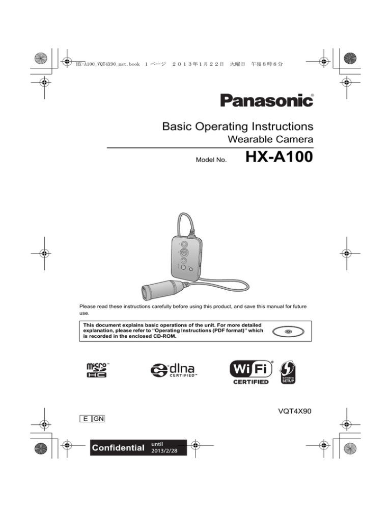 Panasonic HX-A100MKA4SD-K, HXA100E, HXA100GN Operating instructions Panasonic HX-A100MKA4SD-K, HXA100E, HXA100GN Operating instructions