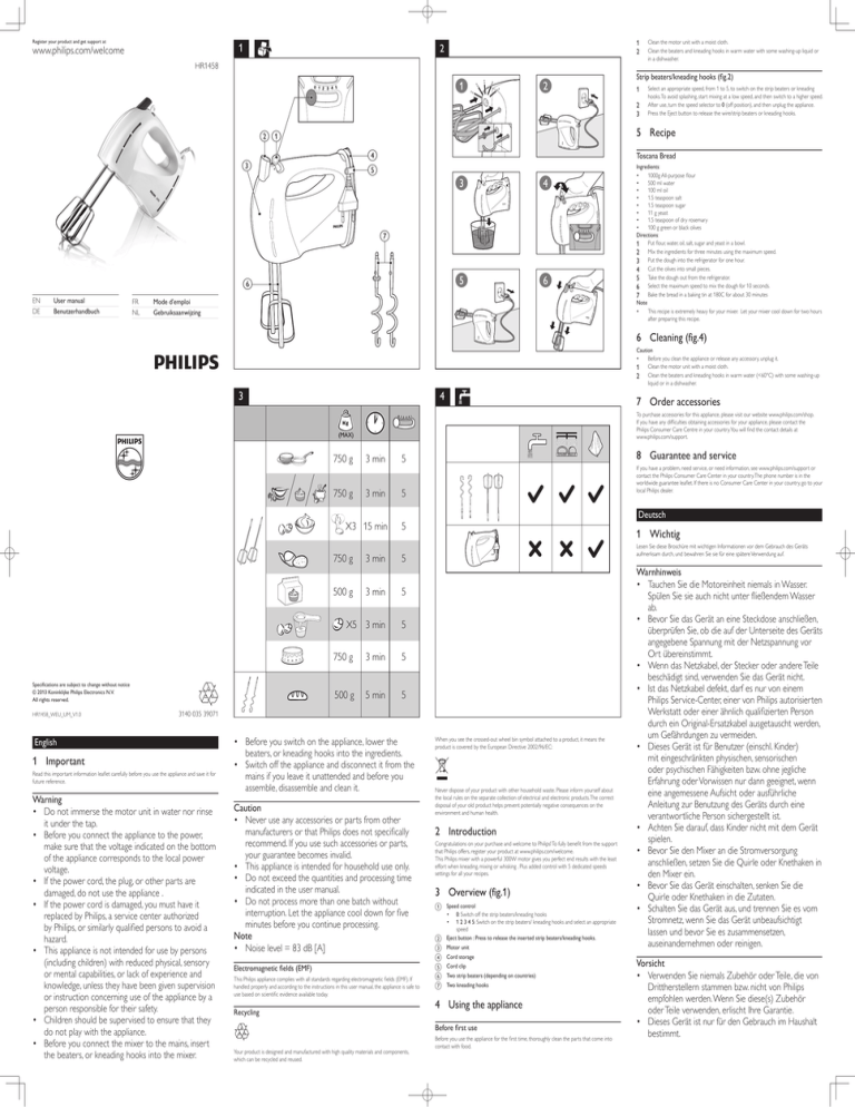 Philips HR1458, HR1458/00 User manual Philips HR1458, HR1458/00 User manual
