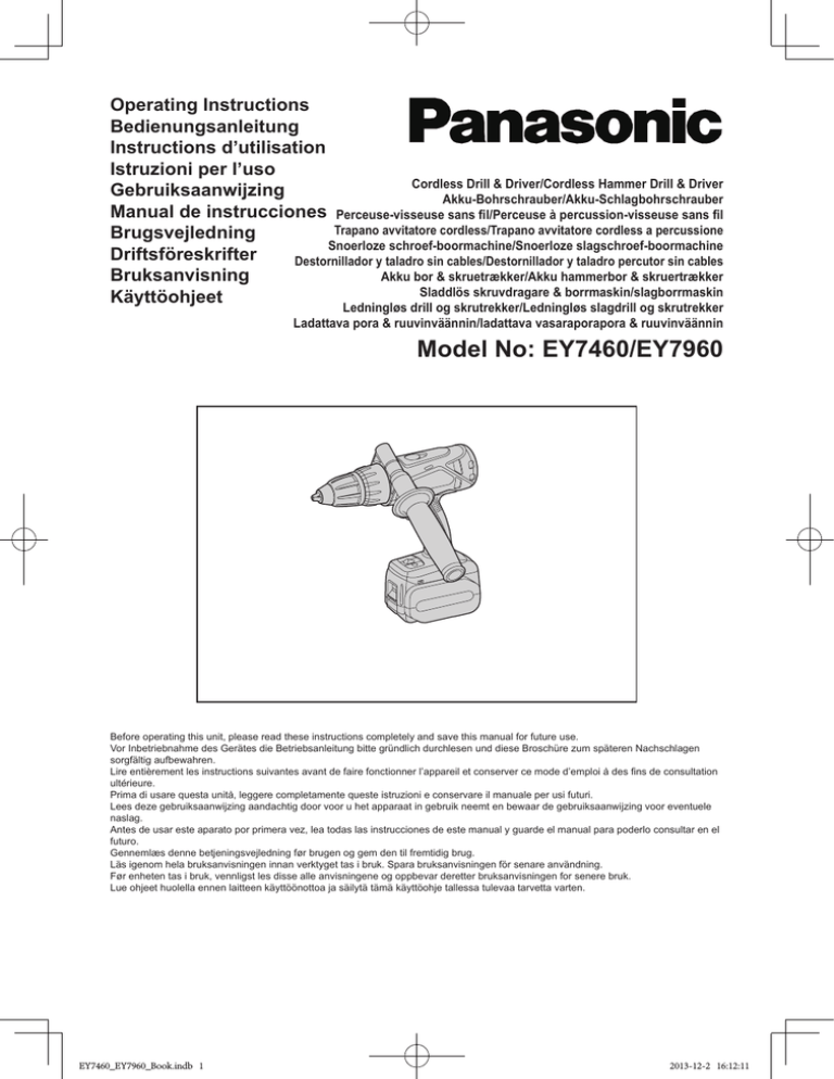Panasonic EY 7460 LS2S Operating instructions Panasonic EY 7460 LS2S Operating instructions