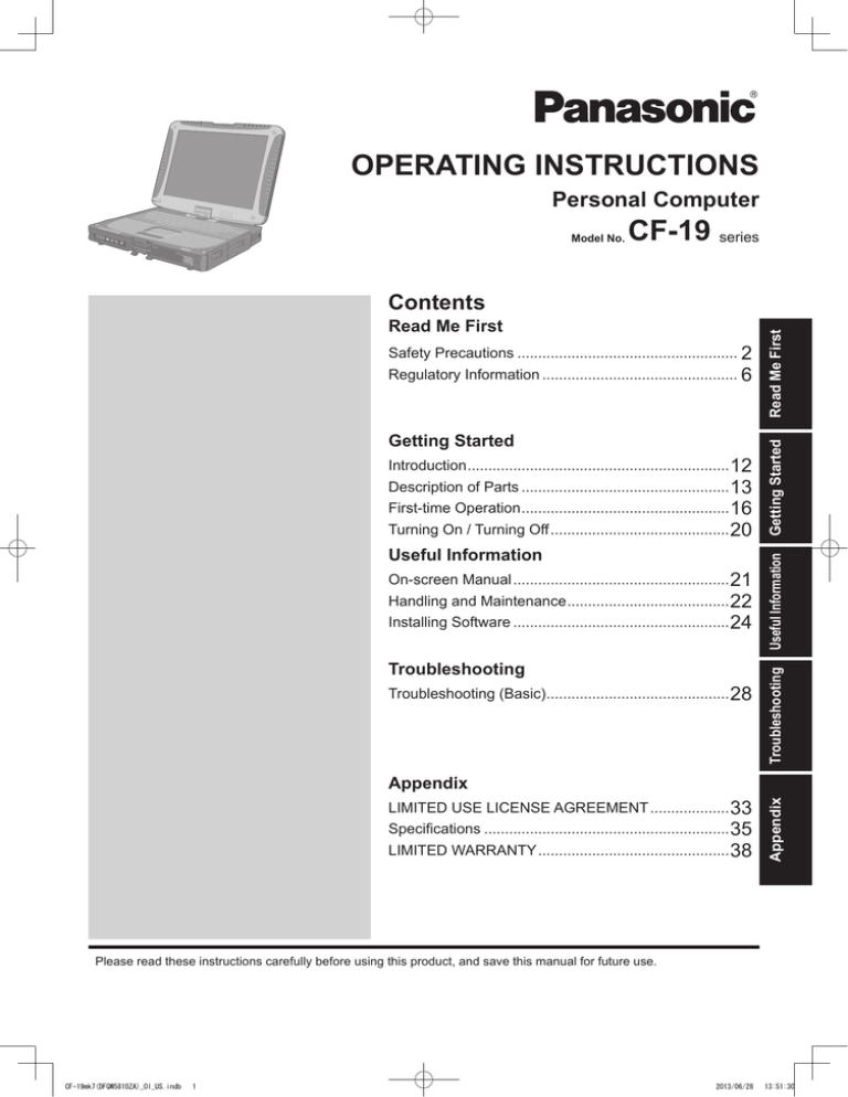 Panasonic CF-1956YWXLM, CF-195CYCALM, Toughbook 19, 19, CF-195CYAALM, CF-195CYEXLM, CF-195CYCARM, CF-195CYAXLM, CF-1956Y6YLM Operating instructions Panasonic CF-1956YWXLM, CF-195CYCALM, Toughbook 19, 19, CF-195CYAALM, CF-195CYEXLM, CF-195CYCARM, CF-195CYAXLM, CF-1956Y6YLM Operating instructions